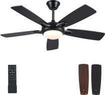 Kviflon griestu ventilators ar apgaismojumu, 132 cm griestu ventilators ar gaismu un tālvadības pulti, kluss līdzstrāvas motors, apgriežams, regulējams LED apgaismojums, griestu ventilatori guļamistabai, viesistabai un āra lietošanai, melns