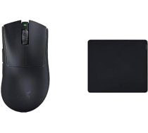 Razer DeathAdder V3 Pro bezvadu ergonomiska ergonomiska e-sporta pele (melna) un Gigantus V2 liels mīksts spēļu peles paklājiņš ātrai spēlēšanai un optimālai kontrolei, 450 x 400 x 3 mm (melns)