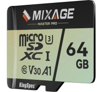 MIXAGE 64GB MicroSDXC karte UHS-I U3/V30/A1/C10 - 100MB/s lasīšana, 65MB/s rakstīšana, 4K UHD video ierakstīšana - 3D NAND Flash SD atmiņas karte viedtālruņiem, spēļu konsolēm, skārienjūtīgajiem un drošības ierīcēm