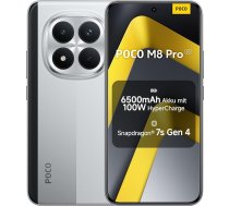 XIAOMI Poco M8 Pro 5G viedtālrunis, 8 GB RAM + 256 GB atmiņa, 6,83 collu 1,5K CrystalRes AMOLED, Snapdragon 7s 4. paaudzes, 50 MP Light Fusion 800 ar OIS, IP68, sudraba, 2 gadu garantija