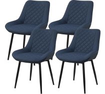 Dining Room Chairs, Set of 4, Upholstered Chairs with Thick Seat Padding and Sturdy X-shaped Metal Base, Kitchen Chairs with Ergonomic Backrest, Waterproof Faux Leather, up to 130 kg, Dining Chair, Blue