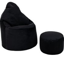 Loft 25 Capriccio Velvet Bean Bag Chair, Premium Velvet Bean Bag for Indoor Use for Home and Living Room, Ergonomic Design for Body Support (Bean Bag + Stool Pouffe, Black)