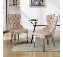 ModernLuxe Dining Room Chairs Set of 2 Kitchen Chairs Living Room Chair - Upholstered Chair with Door Knocker, Nail Head Trim & Metal Legs, Luxury Velvet Cover, Ergonomic Backrest - Beige