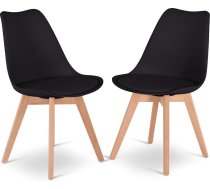 Raburg Kitchen Chairs Set of 2 - Ergonomic Dining Chairs with Padding, Plastic Shell, Wooden Legs Made of Beech, Easy to Clean & Stable in Skandi Design - Nilo | Black/Natural