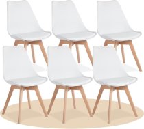 Dining Chairs, Kitchen Chairs with Ergonomic Backrest, Padded Seat and Solid Beech Legs (White, 6 Chairs)