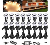 16 iebūvētu grīdas prožektoru komplekts, siltā baltā krāsā, āra LED, diametrs 31 mm, DC12 V, mini prožektori, iekštelpu apgaismojums, terases apgaismojums, IP67 ūdensizturīgs iebūvēts apgaismojums dārzam, kāpnēm, koka klājam