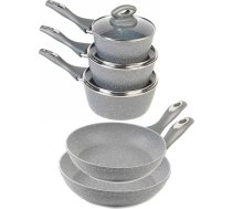 Salter COMBO-6440 katlu un pannu komplekts - 5 gab. nesadalāmu trauku komplekts, piemērots indukcijas plītīm, 20/24 cm pannas un 16/18/20 cm pannas ar vākiem, virtuves piederumu komplekts, mīksti rokturi, marmora akmens, pelēks
