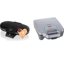 Cloer 1320 dubultā vafeļu gludeklis divām klasiskajām vafelēm / 1200 W / vafeļu izmērs 15,5 cm / optiskā apdare Message, nerūsējošais tērauds, melns & 6269 Sviestmaižu veidotājs XXL / 1800 W / 4 sviestmaizēm