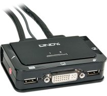Lindy 42341 DVI KVM komutators kompakts USB 2.0 audio 2 porti melns