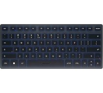 CHERRY KW 7100 MINI BT Kompakta vairāku ierīču tastatūra ar 3 Bluetooth kanāliem, ES izkārtojums (QWERTY), plakana konstrukcija, somiņa un koferis, slānekļa zils