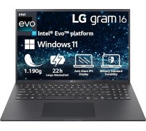 LG 2023 gramu 16 collu piezīmjdators - 1190 g Intel Core i7 procesors (16 GB LPDDR4x RAM, 512 GB SSD, 80 h akumulatora darbības laiks, Intel Iris Xe grafika, Win 11 Home) - melns