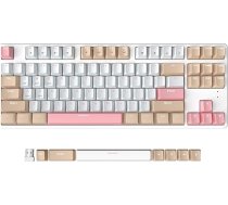 AJAZZ AK871 Bezvadu spēļu klaviatūra 75%, Bluetooth/2.4GHz bezvadu divrežīmu, TKL 80% mehāniskā tastatūra ar karsti maināmu lineāru sarkanu slēdzi, kompakta, 87 taustiņi bez aizmugures apgaismojuma, paredzēta Win/Mac - balta