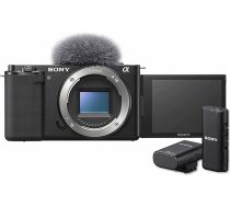 Sony Alpha ZV-E10 Vlog kamera ar maināmu objektīvu (grozāms ekrāns, 4K video, reāllaika autofokuss) + ECM-W2BT bezvadu mikrofons ar Bluetooth