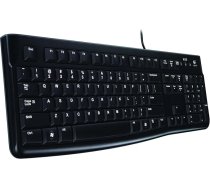 Logitech K120 vadu tastatūra operētājsistēmai Windows, USB ports, Silent Touch, izturīga, noturīga pret šļakatām, regulējams tastatūras statīvs, franču AZERTY izkārtojums - melna