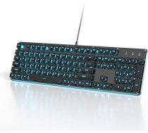 Vadu spēļu tastatūra, 104 taustiņi ar membrānas LED apgaismojumu, ASV izkārtojums QWERTY ar apaļiem taustiņiem datoram/PC/Laptop/Windows (G1000 melna)