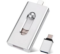 USB zibatmiņas karte 128 GB iPhone, MFi sertificēta 4-in-1 atmiņas karte iPhone/iPad/Android/PC, USB C un L OTG zibatmiņas disks, Plug & Play dublējums fotoattēliem un video, sudraba krāsā (128 GB)