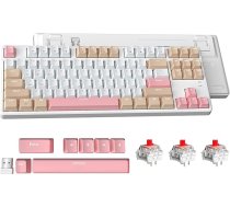 ATTACK SHARK AK871 Hot-Swap mehāniskā tastatūra, QWERTY, 87 taustiņi, kompakta bezvadu spēļu tastatūra, divrežīmu BT/2.4G, magnētiskais vāciņš, Mac/Windows/Android - balta ar sarkanu slēdzi