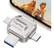 Nav lietotnes: Yueflue 256 GB USB zibatmiņas karte iPhone atmiņas karte i0S/OTG Android/PC, pilna metāla krusta formas 4-in-1 atmiņas karte iPhone USB zibatmiņas karte, lai saglabātu vairāk fotoattēlu un video.