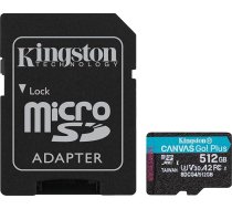 Kingston Canvas Go Plus microSDXC atmiņas karte Gen4 200MB/s A2 U3 V30 512GB karte + adapteris SDG4/512GB