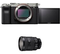 Sony Alpha 7C bezspoguļa bezspoguļa E-Mount pilna kadra digitālā kamera ILCE-7C (24,2 MP, 7,5 cm (3 collu) skārienjūtīgais displejs, reāllaika AF) Korpuss - sudraba/melns + objektīvs 24-105 mm F4
