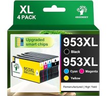 GREENSKY 953 953XL atkārtoti atjaunotas HP 953XL Multipack printeru kasetnes, kas saderīgas ar HP OfficeJet Pro 7720 7740 8710 8720 8730 8715 8210 7730 8725, 4 iepakojumi, augsta ienesīguma ar mikroshēmu (4 gab.)