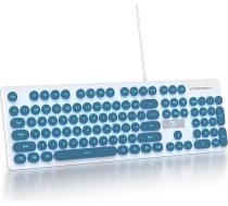 Vadu spēļu tastatūra rakstāmmašīna, 104 taustiņi ar membrānas LED apgaismojumu, amerikāņu izkārtojums QWERTY ar apaļiem taustiņiem datoram/PC/Laptop/Windows Blue
