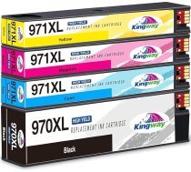 KINGWAY 970XL 971XL kasetnes, kas ir saderīgas ar HP 970 971 printeru kasetnēm, kas paredzētas HP Officejet Pro X476dw X576dw X451dw X576dw X451dw X551dw (1 melna, 1 ciāna, 1 magenta, 1 dzeltena)
