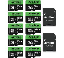 Aretop Micro SD karte 16 GB, 10 atmiņas kartes ar 2 adapteriem, MicroSDHC UHS-I U1 C10, Full HD video ierakstīšanas Micro SD atmiņas karte kamerai/ viedtālrunim/dronam/pilotajai kamerai