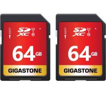 Gigastone 64GB SDXC atmiņas karte 2 Pack Primary Series Pārsūtīšanas ātrums līdz 80MB/s fotogrāfijām, video, mūzikai, failiem, videokamerai, fotoaparātam, datoram, 10. klases U1 UHS-I