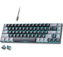 abucow 60% mehāniskā spēļu tastatūra, vadu kompakta tastatūra ar zilu fona apgaismojumu, ziliem slēdžiem un maināmiem pelēk-melniem taustiņiem (pelēk-melna)