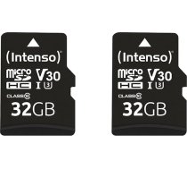 Intenso Professional microSDHC 32GB 10. klases UHS-I, U3, V30 atmiņas karte ar SD adapteri (līdz 100 MB/s), melna (2 gabali)