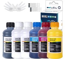 LCL 1500 ml DTF tintes, DTF pārneses tintes uzpildes tinte Epson ET-8550, XP-15000, L1800, L805, R1390, R2400, F2000, F2100, F2200, P700, P900, siltuma pārneses drukas tintes komplekts (25 0 ml x 6 CMYK 2 Wh)