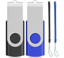 Eastbull USB 2.0 zibatmiņas zibatmiņas diskdziņš Swivel Flash Drive Memory Stick (dažādas krāsas ar siksniņu) melns/zils 64GB