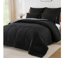 WONGS BEDDING sega 135 x 200 - 100% kokvilnas sega Visas sezonas sega 300 GSM Apgriežama sega 135 x 200 cm Viegli kopjama un elpojoša guļammaisa ar 1 spilvendrānu 80 x 80 cm, melna un pelēka