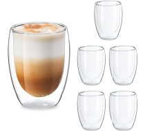 Relaxdays Latte Macchiato glāzes, 6 gab. komplekts, dubultās sienas, 350 ml, piemērotas mazgāšanai trauku mazgājamā mašīnā, kafijas glāzes, caurspīdīgas