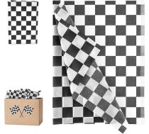 100 lapas balta un melna karēta papīra, 20 x 14 collas, rūtiņveida raksts, dāvanu iesaiņošanas papīrs, sacīkšu auto, iesaiņošanas papīrs dzimšanas dienai, Halovīniem, kāzām, gadadienai,