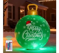 Piepūšama Ziemassvētku bumba, 60 cm liela gaismas LED Ziemassvētku bumba, Ziemassvētku dekorācija, piepūšamas PVC Ziemassvētku bumbas kāzām, mājas dekoram, pagalmam, āra dekorācijai (zaļa)