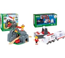 BRIO World 33889 Liela zelta raktuve ar skaņas tuneli – koka vilciena piederumi – rotaļlieta maziem bērniem un World 33510 IR Express Travel Train – elektriska lokomotīve ar tālvadības pulti