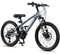 Glerc Skyline bērnu kalnu velosipēds zēniem un meitenēm, 20 collu velosipēds 6, 7, 8, 9, 10, 11, 12 gadus veciem pusaudžiem, 21 ātrumu velosipēds ar priekšējā riteņa piekari, zils