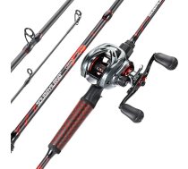 Sougayilang makšķere un rullis Baitcasting Combo Baitcasting rullis ar 2 gabalu izturīgu stiklašķiedras apvalku oglekļa šķiedras makšķeri