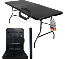 CHEFGASTRO saliekamais bufetes galds, 180 x 75 cm, dārza galds, izturīgs pret laikapstākļiem, ar rokturi pārnešanai, 8 personām, plastmasa, melns, saliekamais galds, pārnēsājams kempinga galds, āra lietošanai dārzā, terasē, balkonā, balkon
