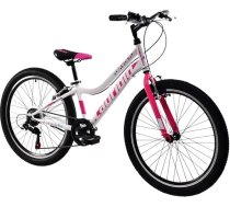 Capriolo Diavolo Sport 24 collu kalnu velosipēds ar 6 ātrumiem, balts rozā krāsā ar dubļusargiem