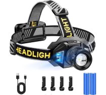LED uzlādējams galvas lukturis, super spilgts 120 000 lūmenu galvas lukturis ar 12 režīmiem, sensoru, IPX7 ūdensizturību un 90° regulējamu LED galvas lukturi, piemērots kempingam un makšķerēšanai.