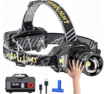Spardar LED uzlādējams galvas lukturis, super spilgts 120 000 lūmenu galvas lukturis, 12 režīmi un sensors, IPX7 ūdensizturīgs, 90° regulējams, piemērots dažādām aktivitātēm, piemēram, kempingam, makšķerēšanai un medībām.