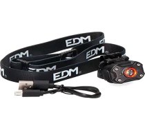 EDM® uzlādējams LED galvas lukturis 8 W, 5 funkcijas, izturīgs pret šļakatām, IP50, vēss gaismas avots, 400 lm, 7000 K, 2 stundas uzlādes laiks, 4 stundas darbības laiks, USB-C, melns alumīnijs