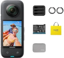 Insta360 X3 ceļojumu komplekts – ūdensizturīga 360° darbības kamera ar 1/2 collu sensoru, 5,7K 360°, 72 MP 360° fotogrāfijas, 4K vienobjektīvs, 60 fps Me režīms, stabilizācija, 2,3 collu skārienjūtīgais ekrāns, AI apstrāde