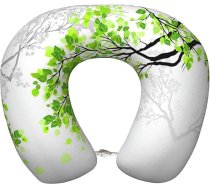 Ceļojuma spilvens, atmiņas putu kakla spilvens, pārnēsājams spilvens viesnīcām, kempingiem, sānu un muguras guļētājiem, zaļš un balts