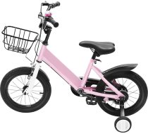 14 collu bērnu velosipēds ar stabilizatoriem, grozu, rokturi ar rozā pušķiem, meitenēm un zēniem no 3 līdz 5 gadu vecumam, augstumā regulējams stūres un sēdekļa augstums, priekšējā un aizmugurējā bremze.