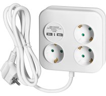 Kvadrātveida strāvas sloksne ar USB lādētāju 3x2P+Z (Schuko), 2xUSB-A, kabelis 3x1.5mm2, 1.4m