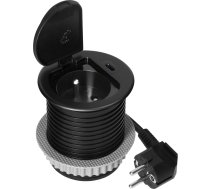 Mēbeļu kontaktligzda ?6cm iebūvēta darba virsmā ar vāciņu, USB lādētājs un kabelis 1,9m, 1x2P+Z (franču), 1xUSB (C tips; 20W), melns
